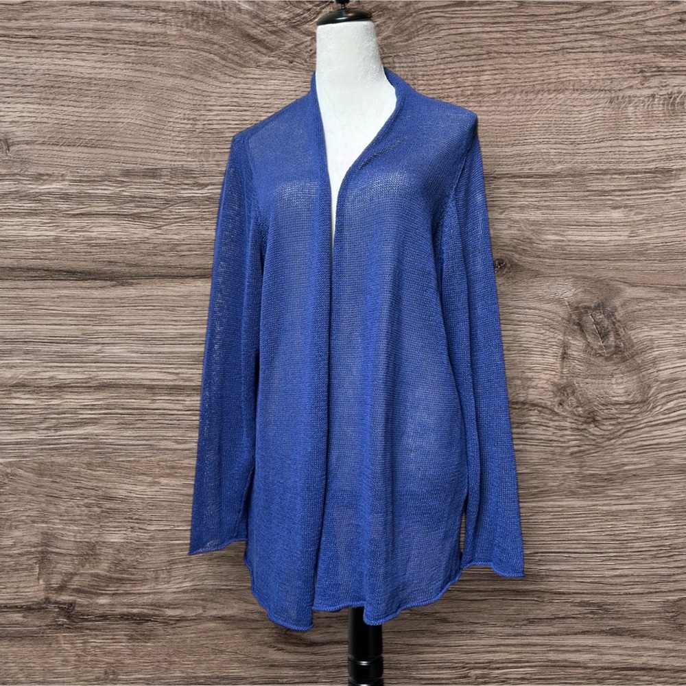 EILEEN FISHER Royal Cobalt Blue Open Knit long sleeve cardigan